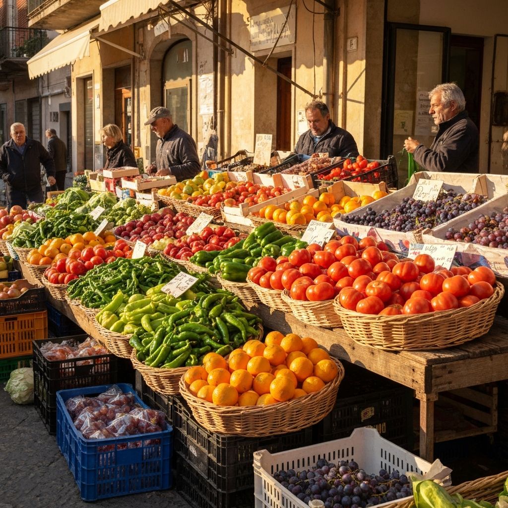 Mercato con prodotti freschi